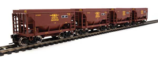 Walthers Mainline 24' Minnesota Taconite Ore Car 4-Pack - Ready To Run -- Duluth, Missabe & Iron Range - T-Bird; #40002, 40016, 40028, 40033 - 910-58069