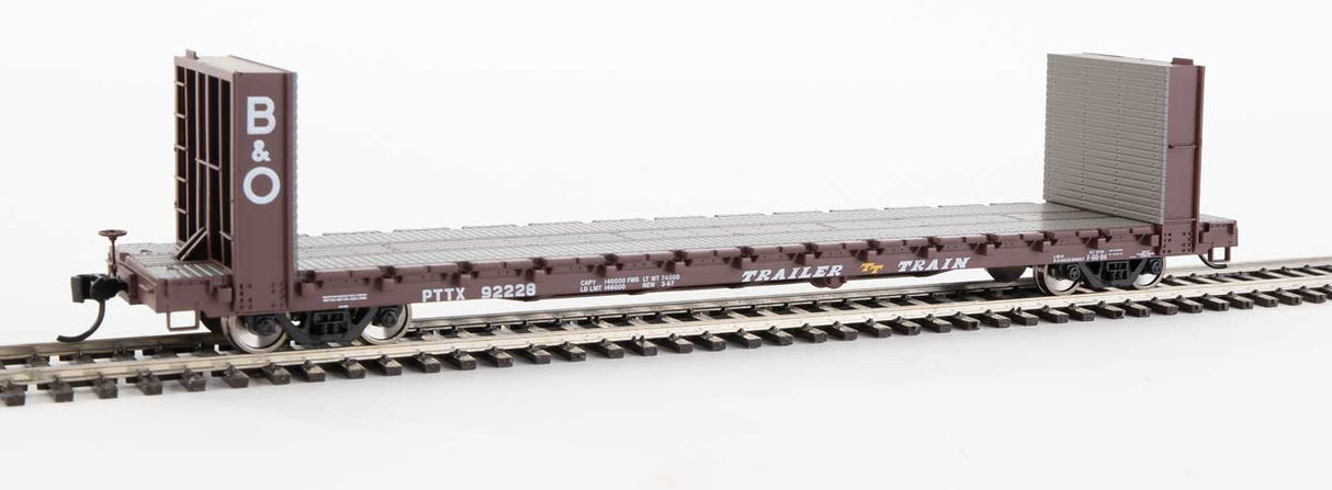 Walthers Mainline 60' Pullman-Standard Bulkhead Flatcar (48' IL) - Ready to Run -- Trailer-Train with B&O Bulkheads #92228 - 910-5813