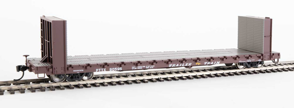 Walthers Mainline 60' Pullman-Standard Bulkhead Flatcar (48' IL) - Ready to Run -- Trailer-Train #90595 (brown) - 910-5818