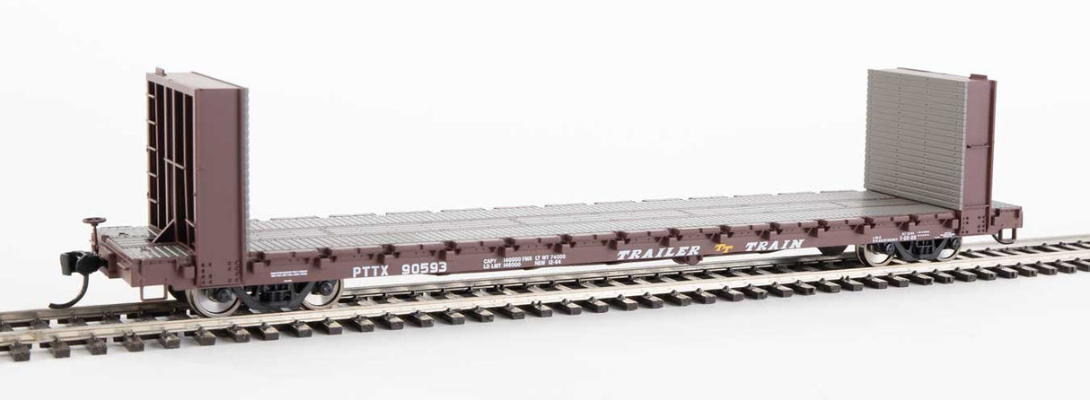 Walthers Mainline 60' Pullman-Standard Bulkhead Flatcar (48' IL) - Ready to Run -- Trailer-Train #90593 (brown) - 910-5820