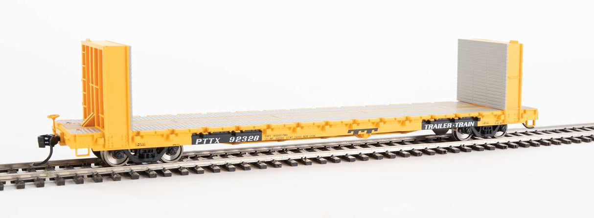 Walthers Mainline 60' Pullman-Standard Bulkhead Flatcar (48' IL) - Ready to Run -- Trailer-Train #92328 (yellow) - 910-5821