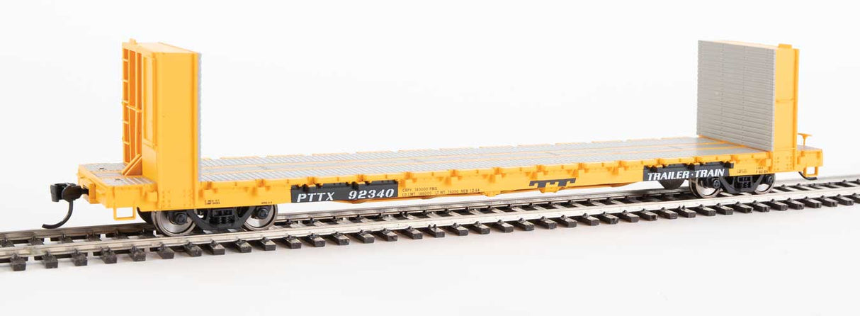 Walthers Mainline 60' Pullman-Standard Bulkhead Flatcar (48' IL) - Ready to Run -- Trailer-Train #92340 (yellow). - 910-5823