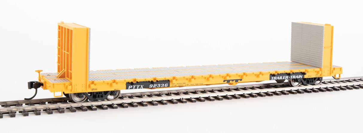 Walthers Mainline 60' Pullman-Standard Bulkhead Flatcar (48' IL) - Ready to Run -- Trailer-Train #92336 (yellow) - 910-5824