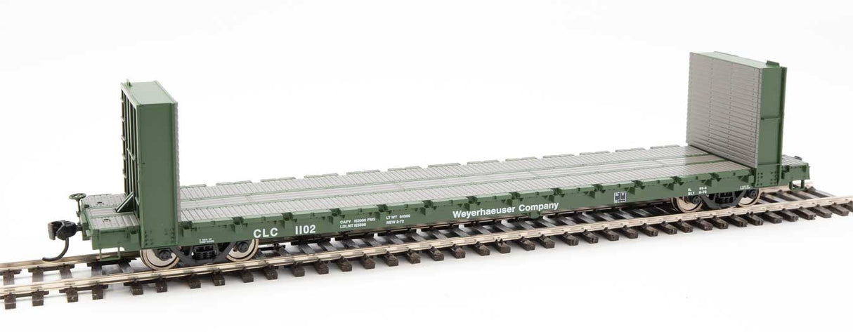 Walthers Mainline 60' Pullman-Standard Bulkhead Flatcar (48' IL) - Ready to Run -- Weyerhaeuser #1102 - 910-5853