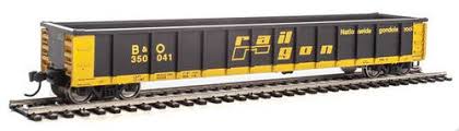Walthers Mainline 53' Railgon Gondola - Ready To Run -- Baltimore & Ohio #350041 (patch; black, yellow) - 910-6201