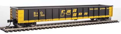 Walthers Mainline 53' Railgon Gondola - Ready To Run -- Baltimore & Ohio #350366 (patch; black, yellow) - 910-6202