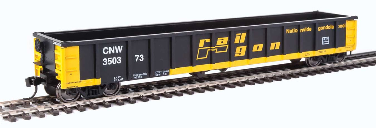 Walthers Mainline 53' Railgon Gondola - Ready To Run -- Chicago & North Western(TM) #350373 (patch; black, yellow) - 910-6208