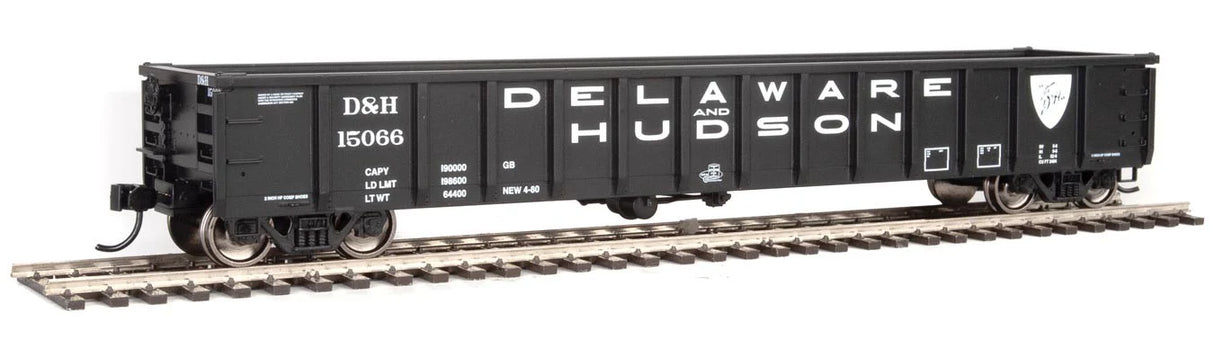 Walthers Mainline 53' Railgon Gondola - Ready To Run -- Delaware & Hudson #15066 (black, white, large name) - 910-6209