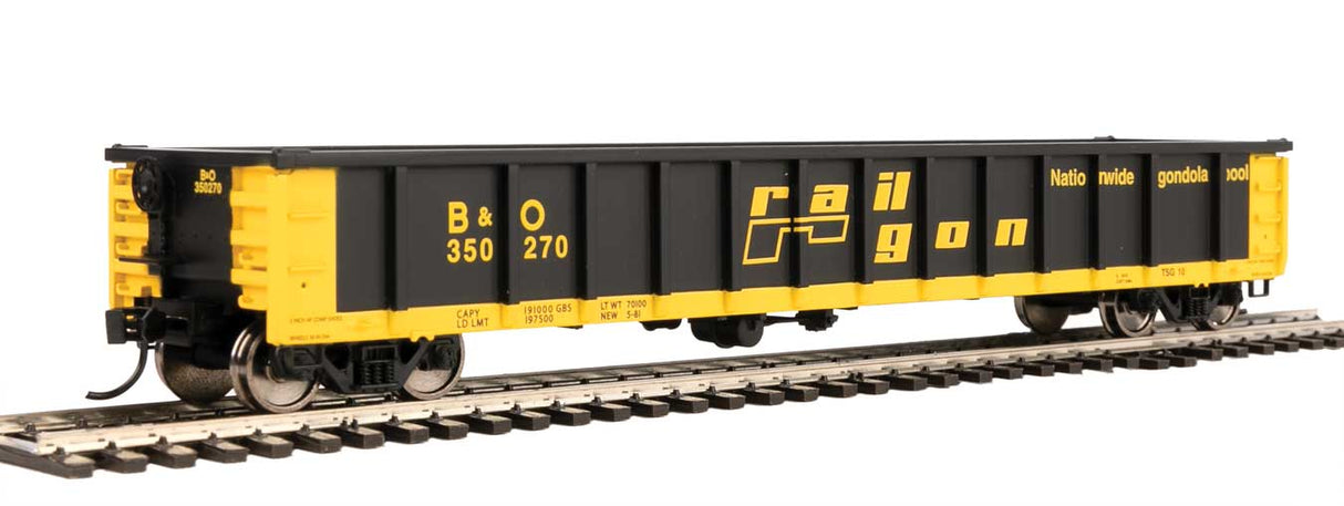 Walthers Mainline 53' Railgon Gondola - Ready To Run -- Baltimore & Ohio #350211 (patch; black, yellow) - 910-6262