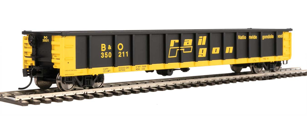 Walthers Mainline 53' Railgon Gondola - Ready To Run -- Baltimore & Ohio #350270 (patch; black, yellow) - 910-6263