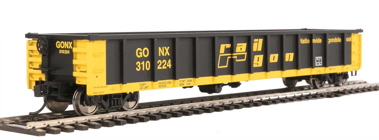 Walthers Mainline 53' Railgon Gondola - Ready To Run -- Railgon GONX #310224 (as-built; black, yellow) - 910-6278