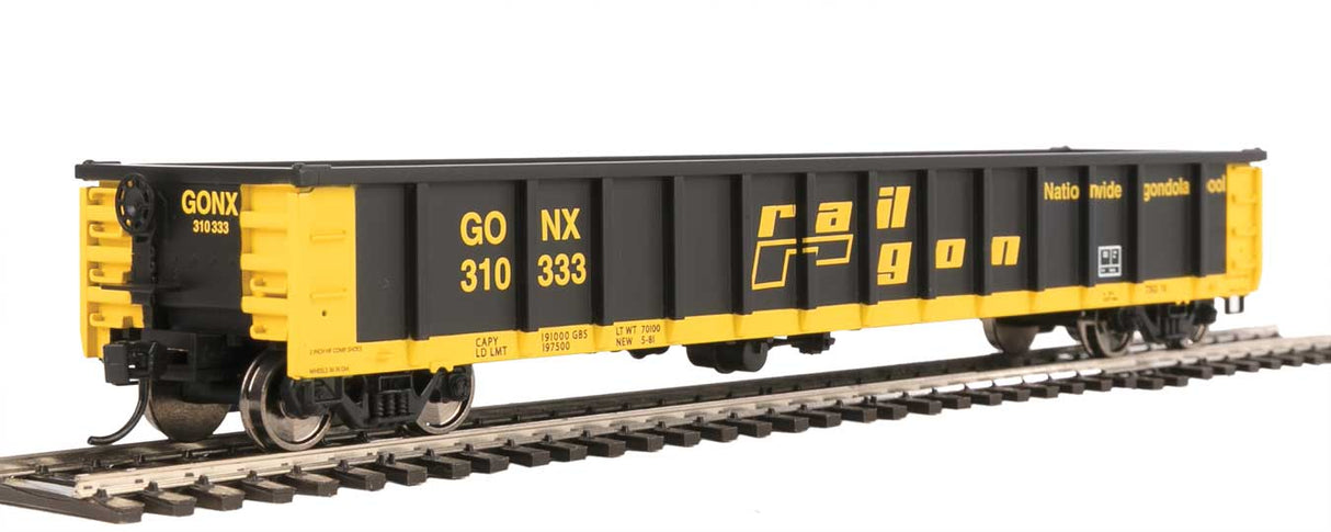 Walthers Mainline 53' Railgon Gondola - Ready To Run -- Railgon GONX #310333 (as-built; black, yellow) - 910-6279