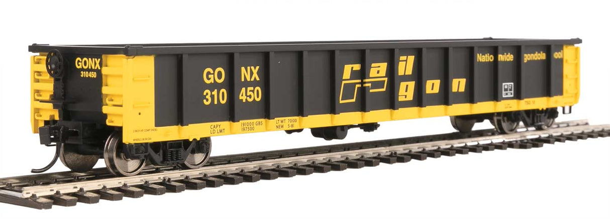 Walthers Mainline 53' Railgon Gondola - Ready To Run -- Railgon GONX #310450 (as-built; black, yellow) - 910-6280