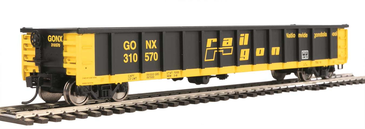 Walthers Mainline 53' Railgon Gondola - Ready To Run -- Railgon GONX #310570 (as-built; black, yellow) - 910-6282