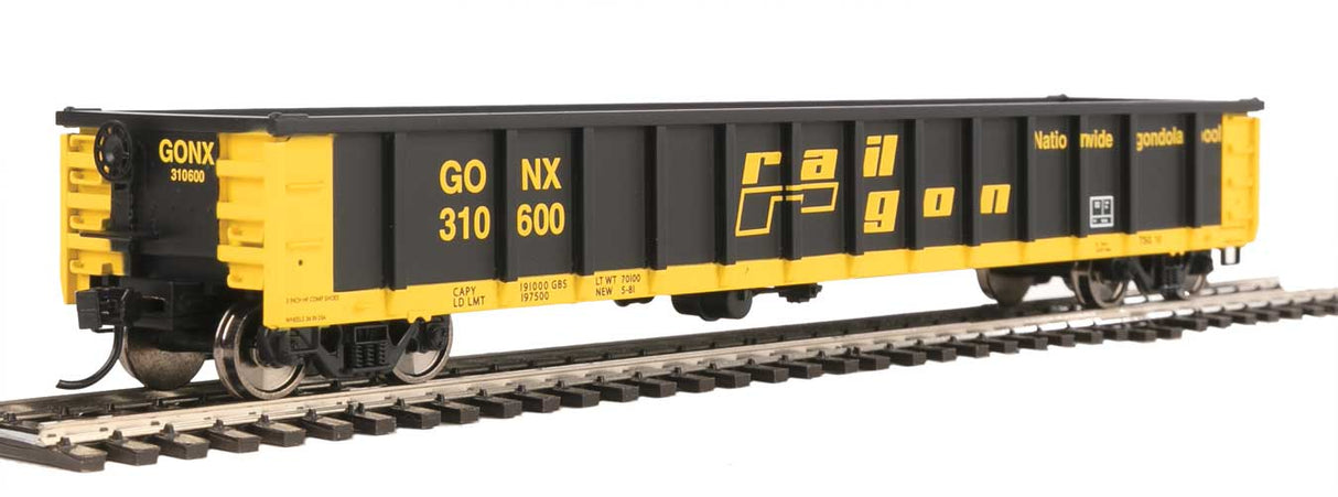 Walthers Mainline 53' Railgon Gondola - Ready To Run -- Railgon GONX #310600 (as-built; black, yellow) - 910-6283