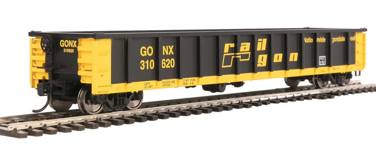 Walthers Mainline 53' Railgon Gondola - Ready To Run -- Railgon GONX #310620 (as-built; black, yellow) - 910-6284
