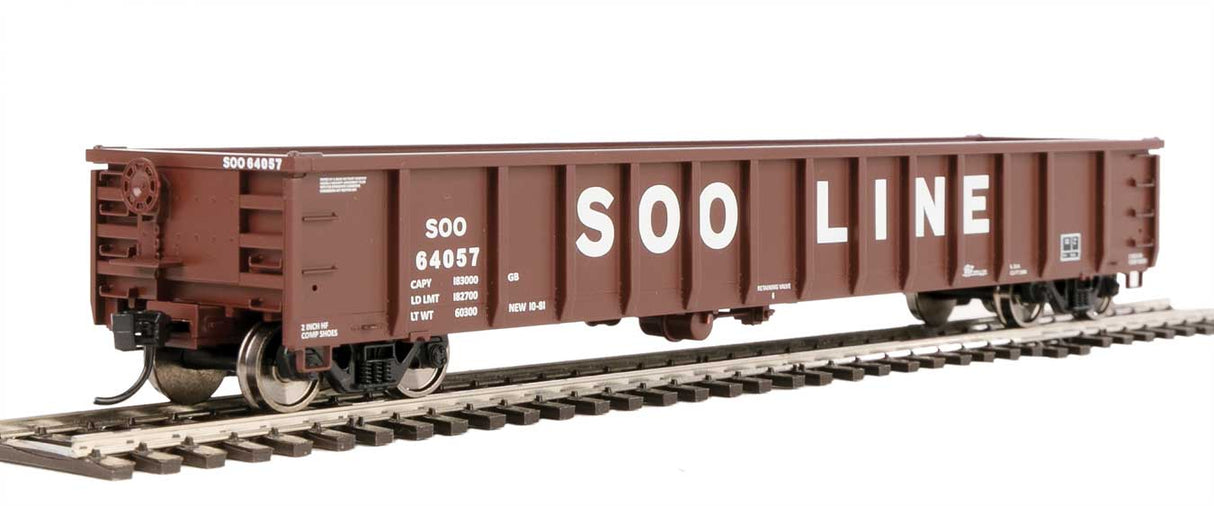 Walthers Mainline 53' Railgon Gondola - Ready To Run -- Soo Line #64057 (oxide, white, large name) - 910-6285