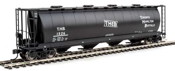 Walthers Mainline 59' Cylindrical Hopper, Round Hatches - Ready to Run -- Toronto, Hamilton & Buffalo #1526 (black, white; Bow Tie Logo) - 910-7349