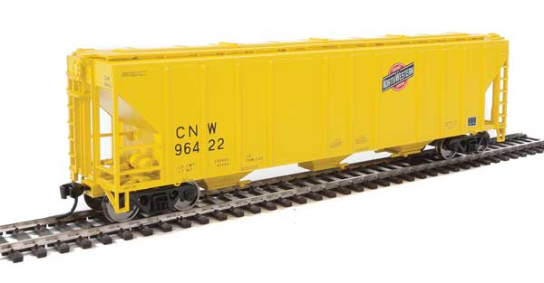 Walthers Mainline 50' Pullman-Standard PS-2 CD 4427 Covered Hopper - Ready To Run -- Chicago & North Western #96422 (yellow, black, red) - 910-7462