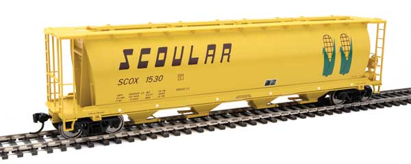 Walthers Mainline 59' Cylindrical Hopper - Ready to Run -- Scoular SCOX #1530 (yellow, brown, green; Double-Corn Logo) - 910-7861