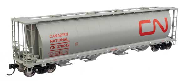 WalthersMainline HO 59' Cylindrical Hopper - Ready to Run -- Canadian National #378042 (gray, red; English & French name, round hatches)