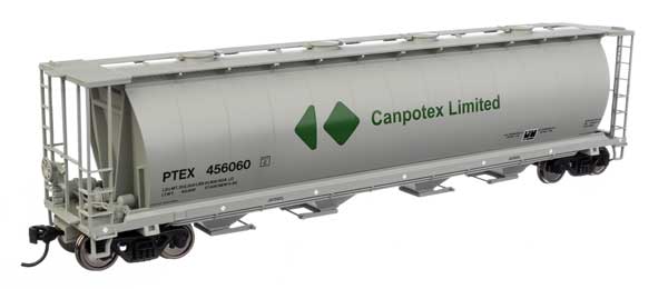 WalthersMainline HO 59' Cylindrical Hopper - Ready to Run -- Canpotex Ltd PTEX #456060 (white, green, black, round hatches)
