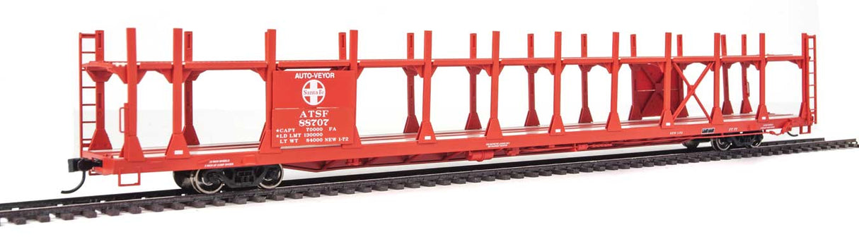 Walthers Mainline 89' Flatcar w/Bi-Level Open Auto Rack - Ready to Run -- Atchison, Topeka & Santa Fe #88707 - 910-8001