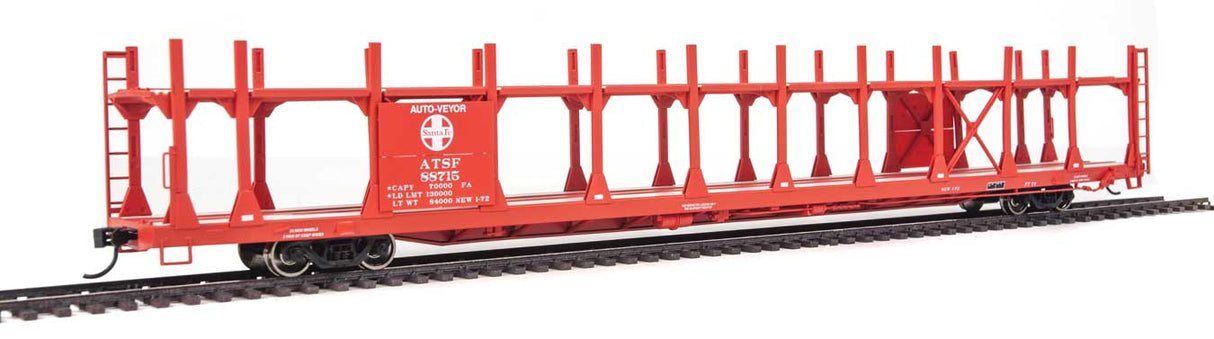Walthers Mainline 89' Flatcar w/Bi-Level Open Auto Rack - Ready to Run -- Santa Fe #88715 - 910-8003