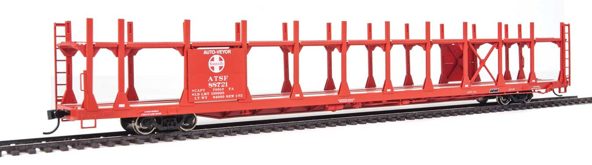 Walthers Mainline 89' Flatcar w/Bi-Level Open Auto Rack - Ready to Run -- Santa Fe #88721 - 910-8004