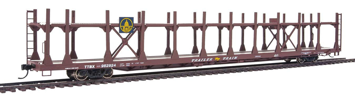 Walthers Mainline 89' Flatcar w/Bi-Level Open Auto Rack - Ready to Run -- Baltimore & Ohio Rack, Trailer Train Flatcar TTBX #962924 - 910-8005