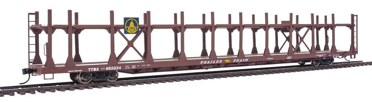 Walthers Mainline 89' Flatcar w/Bi-Level Open Auto Rack - Ready to Run -- Baltimore & Ohio Rack, Trailer Train Flatcar TTBX #962934 - 910-8006