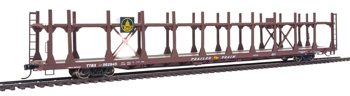 Walthers Mainline 89' Flatcar w/Bi-Level Open Auto Rack - Ready to Run -- Baltimore & Ohio Rack, Trailer Train Flatcar TTBX #962945 - 910-8007