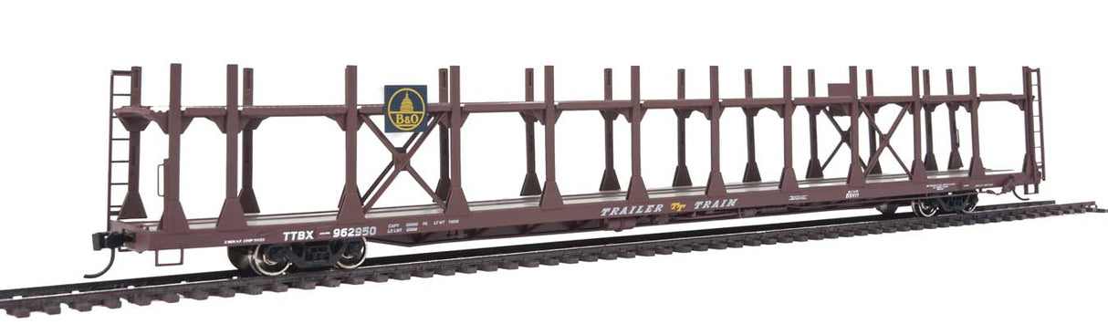 Walthers Mainline 89' Flatcar w/Bi-Level Open Auto Rack - Ready to Run -- Baltimore & Ohio Rack, Trailer Train Flatcar TTBX #962950 - 910-8008
