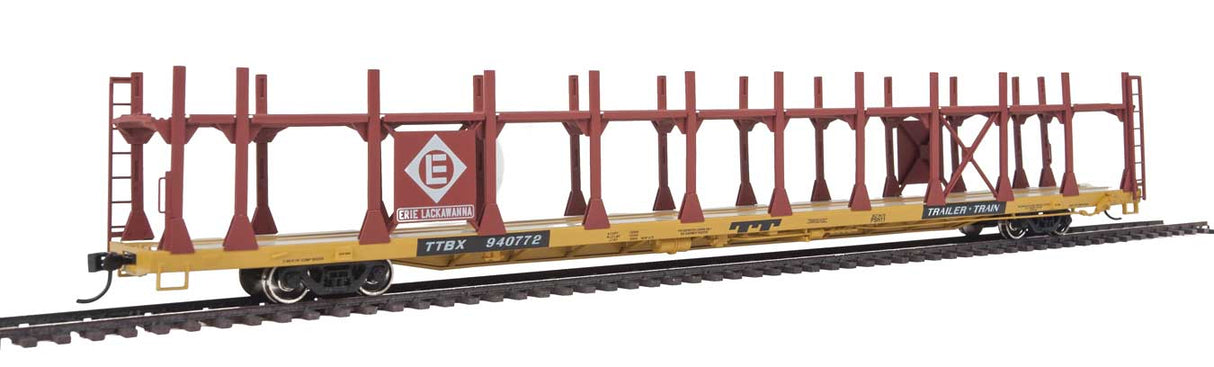 Walthers Mainline 89' Flatcar w/Bi-Level Open Auto Rack - Ready to Run -- Erie Lackawanna Rack, Trailer Train Flatcar TTBX #940772 - 910-8011