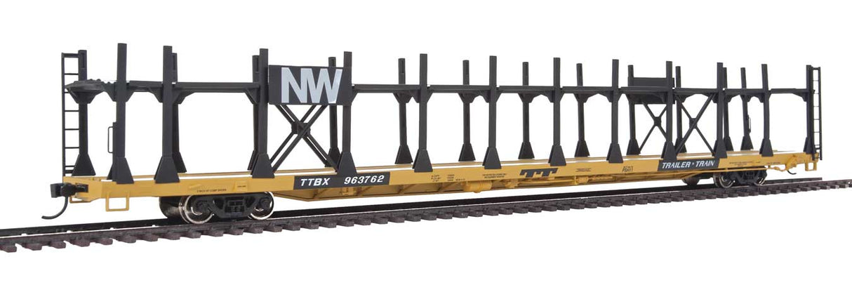 Walthers Mainline 89' Flatcar w/Bi-Level Open Auto Rack - Ready to Run -- Norfolk & Western Rack, Trailer Train Flatcar TTBX #963762 - 910-8013