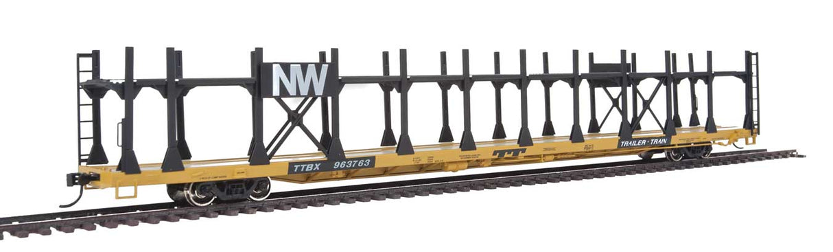 Walthers Mainline 89' Flatcar w/Bi-Level Open Auto Rack - Ready to Run -- Norfolk & Western Rack, Trailer Train Flatcar TTBX #963763 - 910-8014