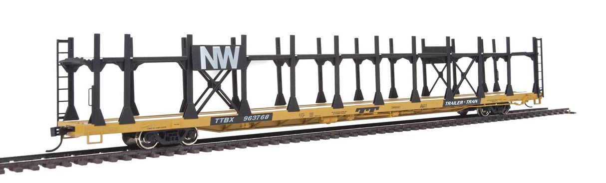 Walthers Mainline 89' Flatcar w/Bi-Level Open Auto Rack - Ready to Run -- Norfolk & Western Rack, Trailer Train Flatcar TTBX #963768 - 910-8015
