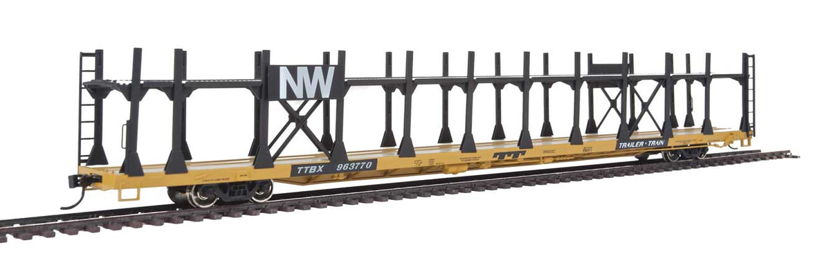 Walthers Mainline 89' Flatcar w/Bi-Level Open Auto Rack - Ready to Run -- Norfolk & Western Rack, Trailer Train Flatcar TTBX #963770 - 910-8016