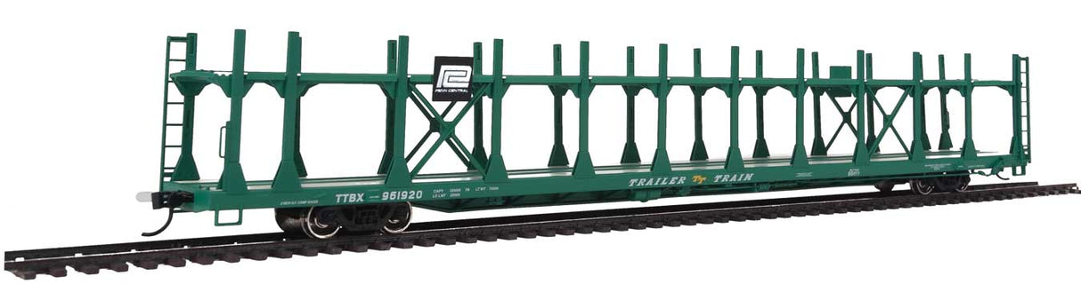 Walthers Mainline 89' Flatcar w/Bi-Level Open Auto Rack - Ready to Run -- Penn Central Rack, Trailer Train Flatcar TTBX #961920 - 910-8017