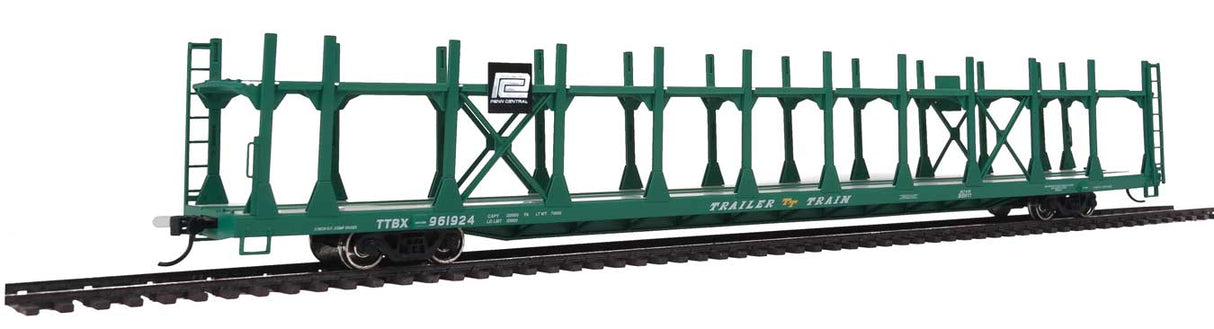 Walthers Mainline 89' Flatcar w/Bi-Level Open Auto Rack - Ready to Run -- Penn Central Rack, Trailer Train Flatcar TTBX #961924 - 910-8018