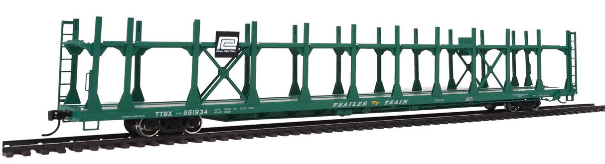 Walthers Mainline 89' Flatcar w/Bi-Level Open Auto Rack - Ready to Run -- Penn Central Rack, Trailer Train Flatcar TTBX #961934 - 910-8020