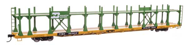 WalthersMainline HO 89' Flatcar w/Bi-Level Open Auto Rack - Ready to Run -- Burlington Northern #963912