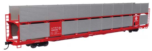 Walthers Mainline HO 89' Flatcar w/Bi-Level Shielded Auto Rack - Ready to Run -- Santa Fe Rack & Flatcar #88036