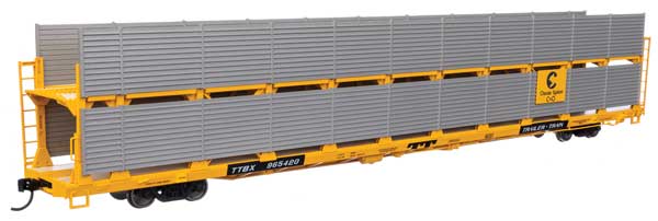 Walthers Mainline HO 89' Flatcar w/Bi-Level Shielded Auto Rack - Ready to Run -- Chesapeake & Ohio Rack / Trailer-Train Flatcar TTBX #965420