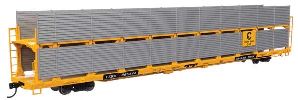 Walthers Mainline HO 89' Flatcar w/Bi-Level Shielded Auto Rack - Ready to Run -- Chesapeake & Ohio Rack / Trailer-Train Flatcar TTBX #965444