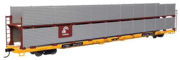 Walthers Mainline HO 89' Flatcar w/Bi-Level Shielded Auto Rack - Ready to Run -- Conrail Rack / Trailer-Train Flatcar TTBX #964335