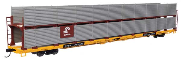 Walthers Mainline HO 89' Flatcar w/Bi-Level Shielded Auto Rack - Ready to Run -- Conrail Rack / Trailer-Train Flatcar TTBX #964338