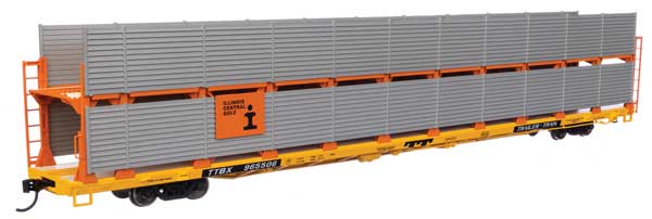 Walthers Mainline HO 89' Flatcar w/Bi-Level Shielded Auto Rack - Ready to Run -- Illinois Central Gulf Rack / Trailer-Train Flatcar TTBX #965506