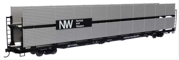 Walthers Mainline HO 89' Flatcar w/Bi-Level Shielded Auto Rack - Ready to Run -- Norfolk & Western Rack & Flatcar #412024