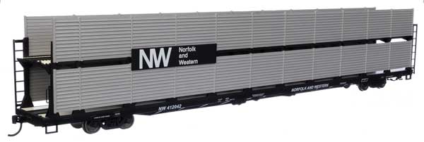Walthers Mainline HO 89' Flatcar w/Bi-Level Shielded Auto Rack - Ready to Run -- Norfolk & Western Rack & Flatcar #412042
